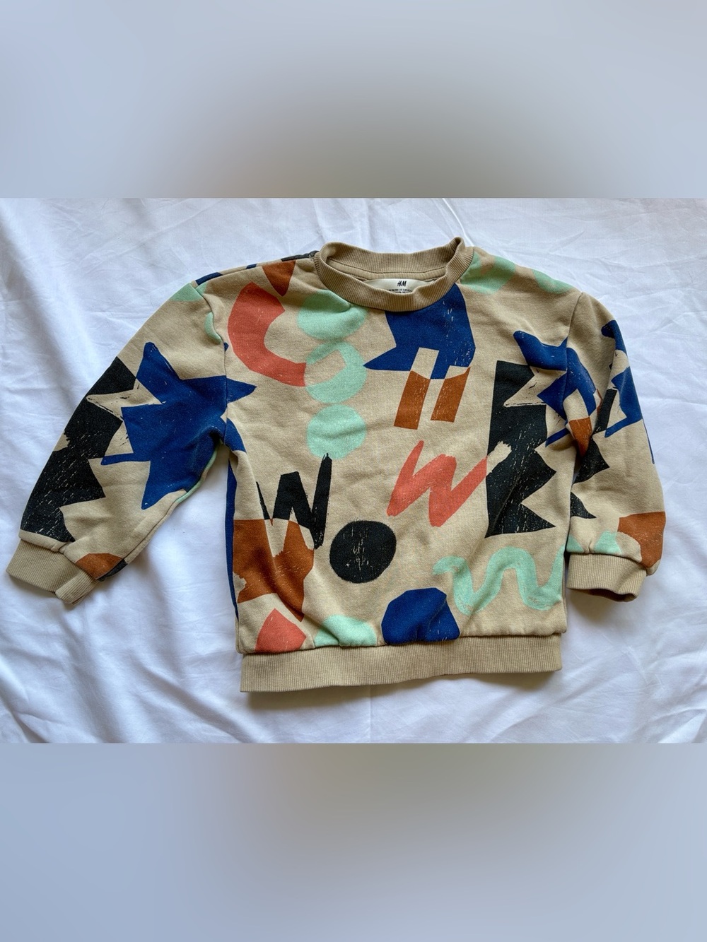 H&M Kids Graphic Crewneck Sweatshirt - Beige with Geometric Print